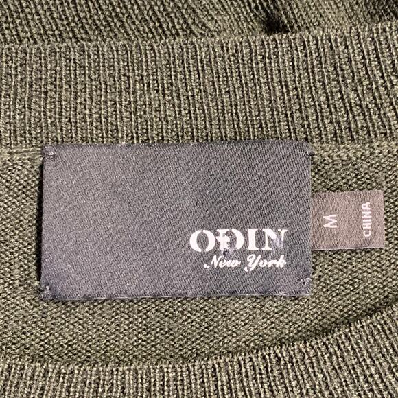 ODIN Size M Forest Green Knit Cashwool Faux Suede Crew Neck Pullover - Picture 7 of 8